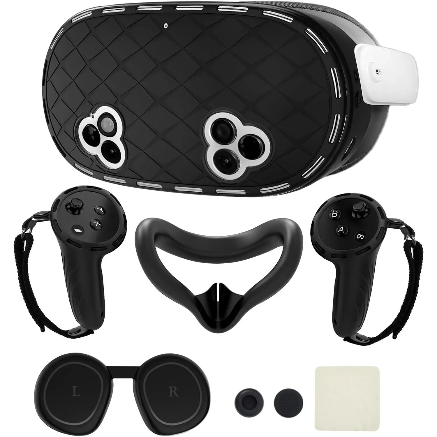 8-in-1  Cover Set for   3s Accessories,  VR Protective Cover Accessories for Oculus  3S with Facial Interface, Shell Cover, Controller Grip Cover, Joystick Caps, Black