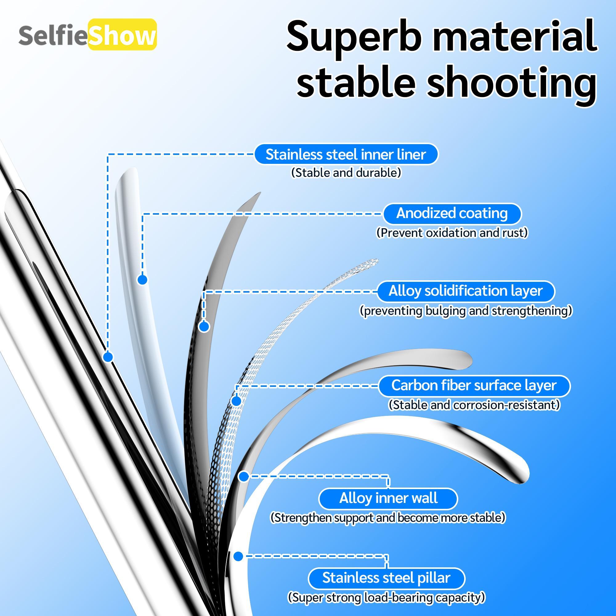 SELFIESHOW Portable Selfie Stick, Bluetooth-compatible Tripod Selfie Stick with Remote Control, Adjustable Design Phone Tripod for Video Recording, Selfie Stand