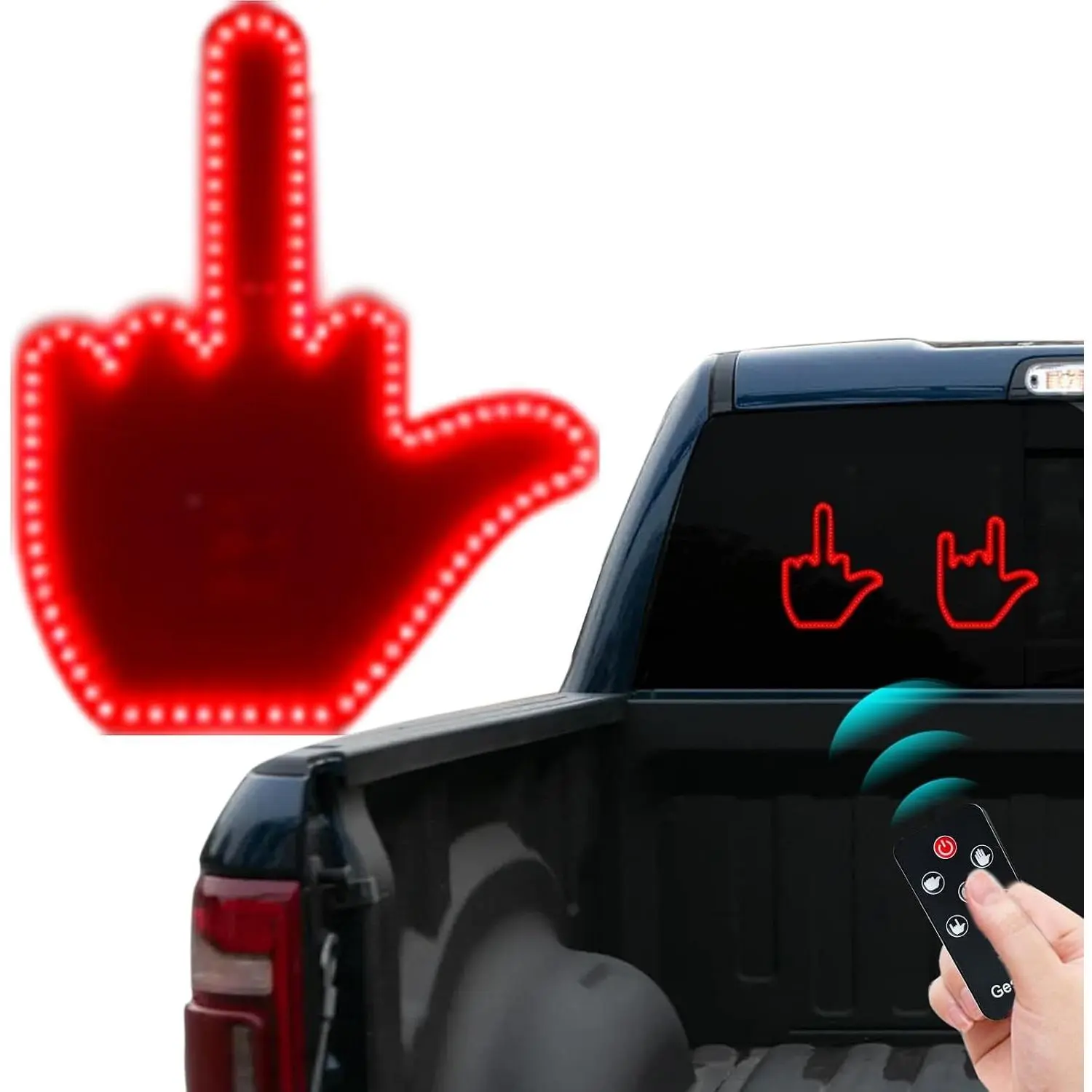 Middle Finger LED Car Window Light with Remote Control, Funny Road Rage Hand Gesture LED Sign for Cars, Fun Truck Accessories