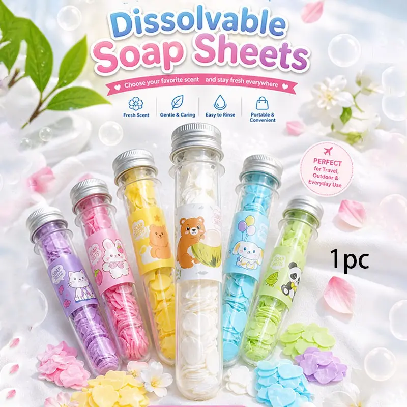 Portable Tube Petal Soap Sheets, Disposable Dissolvable Hand Wash Soap Paper, Quick Dissolving Hand Soap Tablets for Outdoor Camping Travel, Daily Hygiene Cleaning