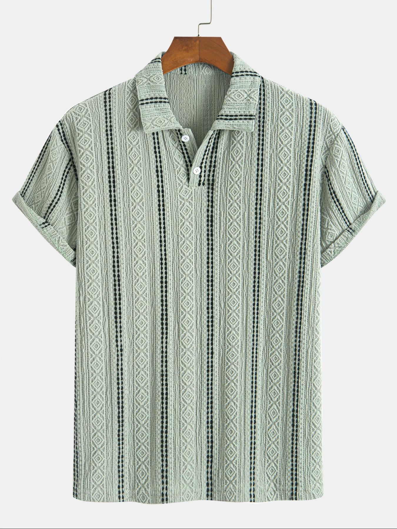 Men's Regular Fit Stripes Print Short Sleeve Polo Shirt Outfit, Casual Fashion Comfy Top for Summer, Men's Clothes for Daily Wear