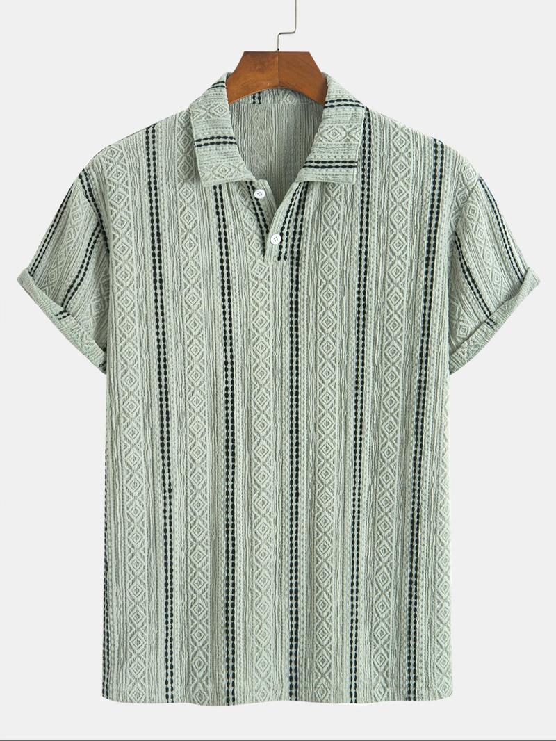 Men's Regular Fit Stripes Print Short Sleeve Polo Shirt Outfit, Casual Fashion Comfy Top for Summer, Men's Clothes for Daily Wear
