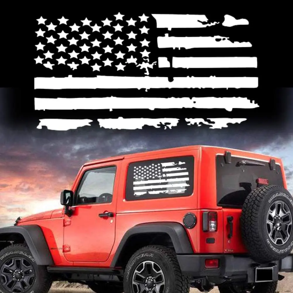 23.6'' Distressed American Flag Decal USA US Flag Tailgate Vinyl Decal Stickers Hood Stripe Decal Graphic Waterproof Sticker  Car Truck Wall Window Door Windshield Decoration (White)