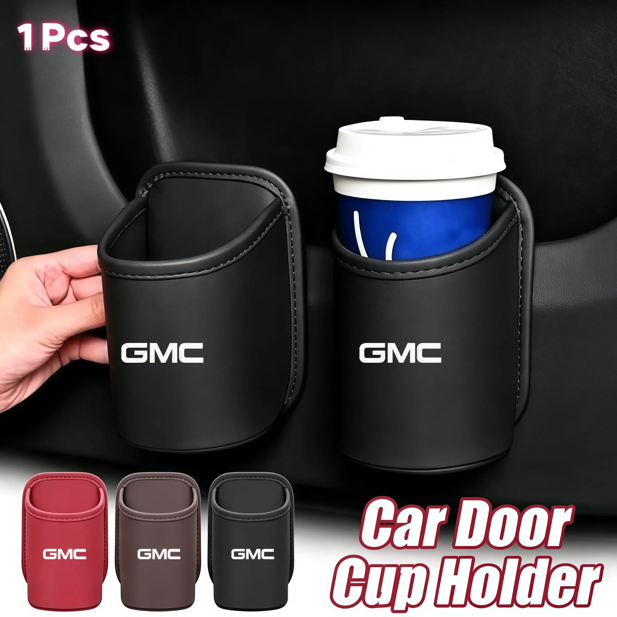 Universal Car Door Cup Holder, PU Leather Multifunctional Organizer, for Gmc, Rear Seat Drink Holder & Phone Stand, Easy Install