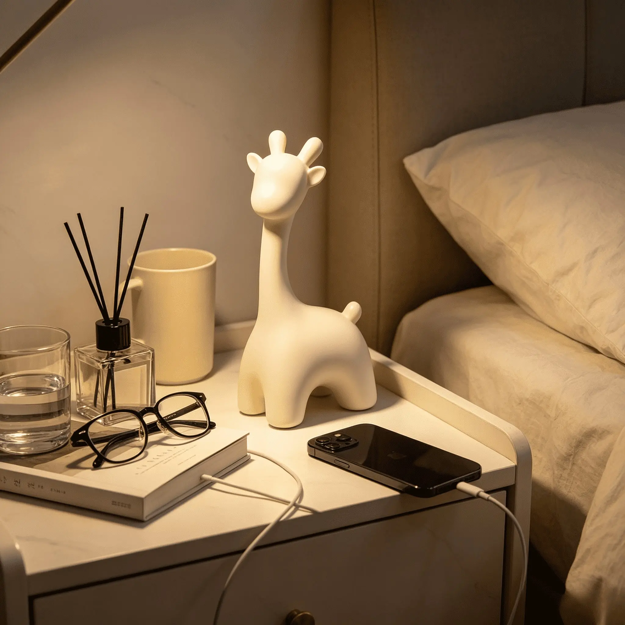 2 Sizes Matte White Giraffe Resin Figurine Set Cute Cartoon Animal Statue Nordic Minimalist Bookshelf Decor Bedroom Nightstand Tabletop Ornament Housewarming Gift