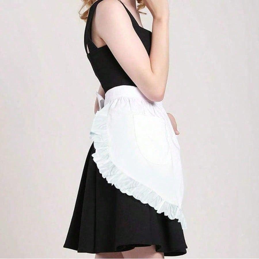 1pc White Apron Women's Pleated Lace Apron With 2 Pockets Retro Apron Costume Maid Apron Kitchen Cooking Restaurant Coffee Shop Halloween Christmas Role Playing