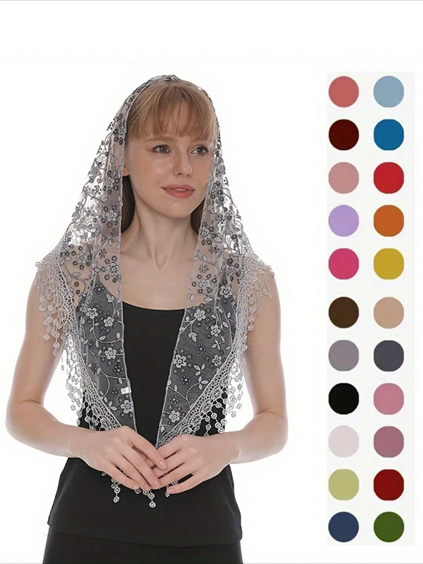 Women's Lace Church Headscarf, Boho Ethnic Pattern Mantilla, Fitted Prayer Shawl, All Seasons Accessory, Elegant Religious Wear