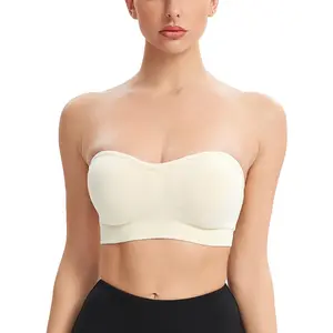 Strapless Bras for Women Non-Slip Silicone Bandeau Bralette Seamless Wireless Strapless Bra Padded Tube Top