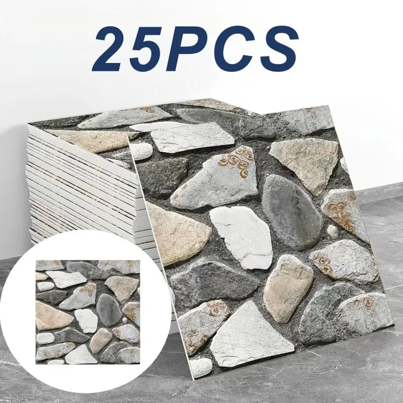25pcs Self-Adhesive PVC Wall Stickers, Stone Texture, Waterproof, Moisture-Resistant, Durable, Easy Removal, Ideal for Indoor Decor and Renovation