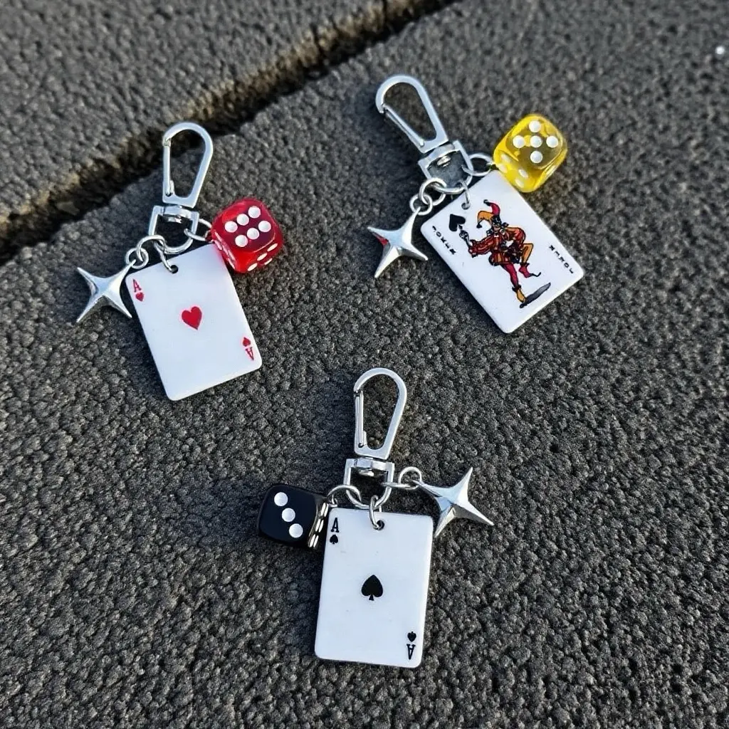 Fashionable Alloy Keychain & Bag Pendant, Poker-Themed Keychain Charm with Ace of Spades, Skull & Dice, Multi-Element Waist Hanger, Keychain Collectibles, Ace Charms