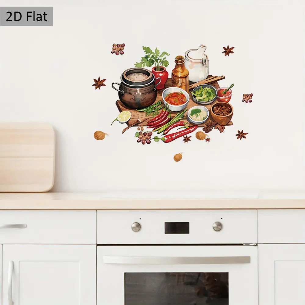 2D Flat Window Sticker, Spicy Soup Fun Transparent Kitchen Decal, Rich Color Pattern Wall Decor, for Kitchen, Restaurant, Fridge, Gift