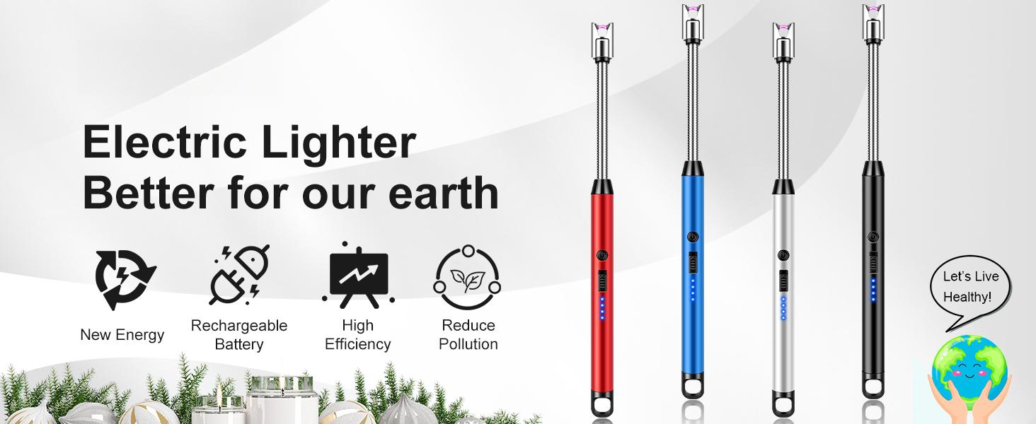 USB Rechargeable Electric Ignition Rod Wind Resistant Arc Shaped with LED Display for Barbecues Camping Fireplaces Random Color