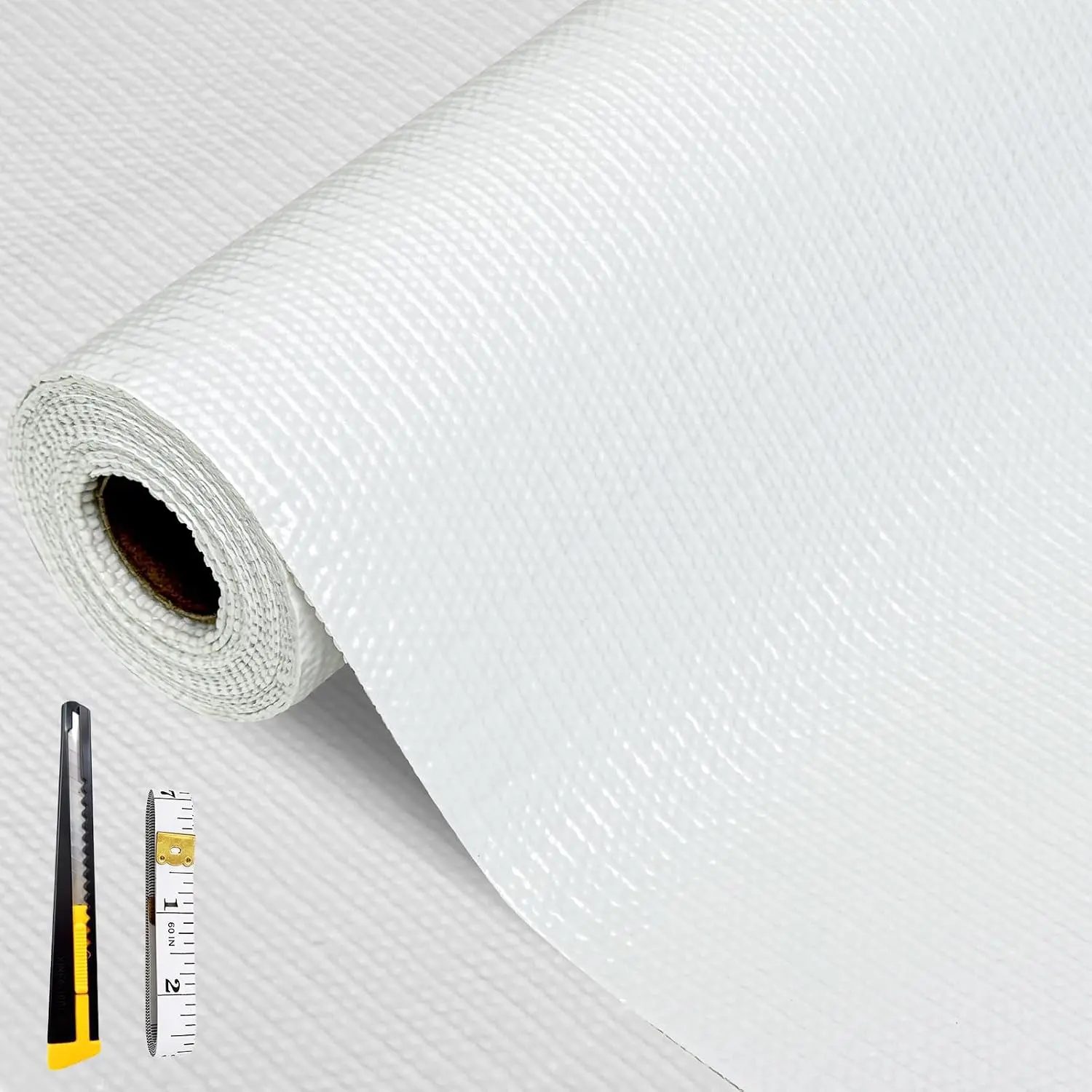 Shelf and Drawer Liner for Kitchen Cabinet, Non Adhesive Non Slip Thickened Cabinet Liners for Shelves, Refrigerator Cupboard Liners with  and Tape Measure, White, 12 in x 10