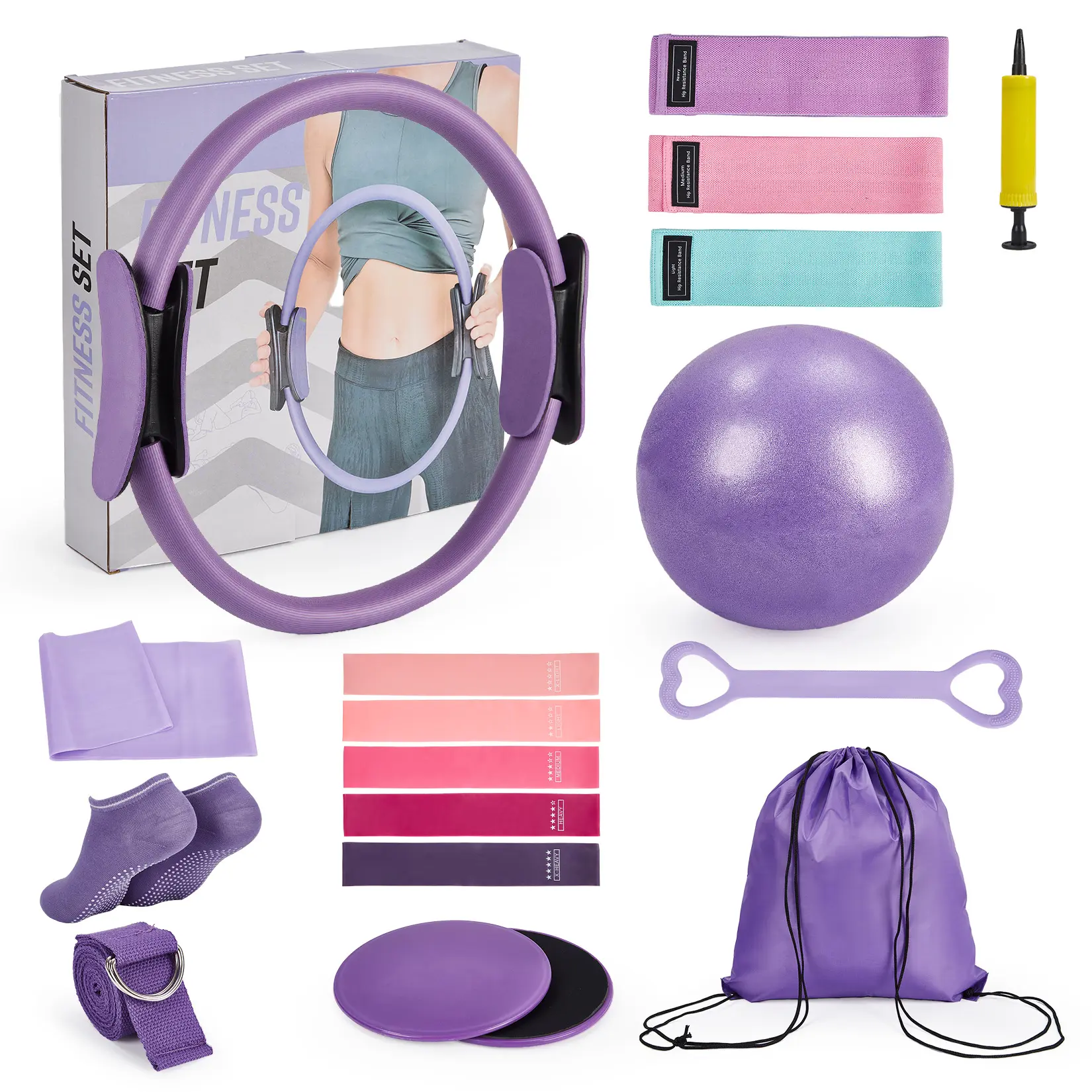 13-Inch Pilates Ring Set for Women – Magic Circle, Mini Exercise Ball & Resistance Bands – Home Pilates Equipment, Full Body, Core Strength & Flexibility – Ideal Starter Kit