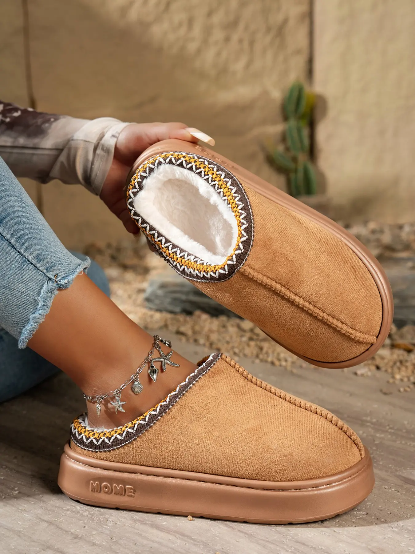 Women's New Plain Plush Slippers, Winter Indoor Outdoor Warm Shoes, Soft Comfortable Lightweight Non-Slip Home Shoes, Fuzzy House Slippers