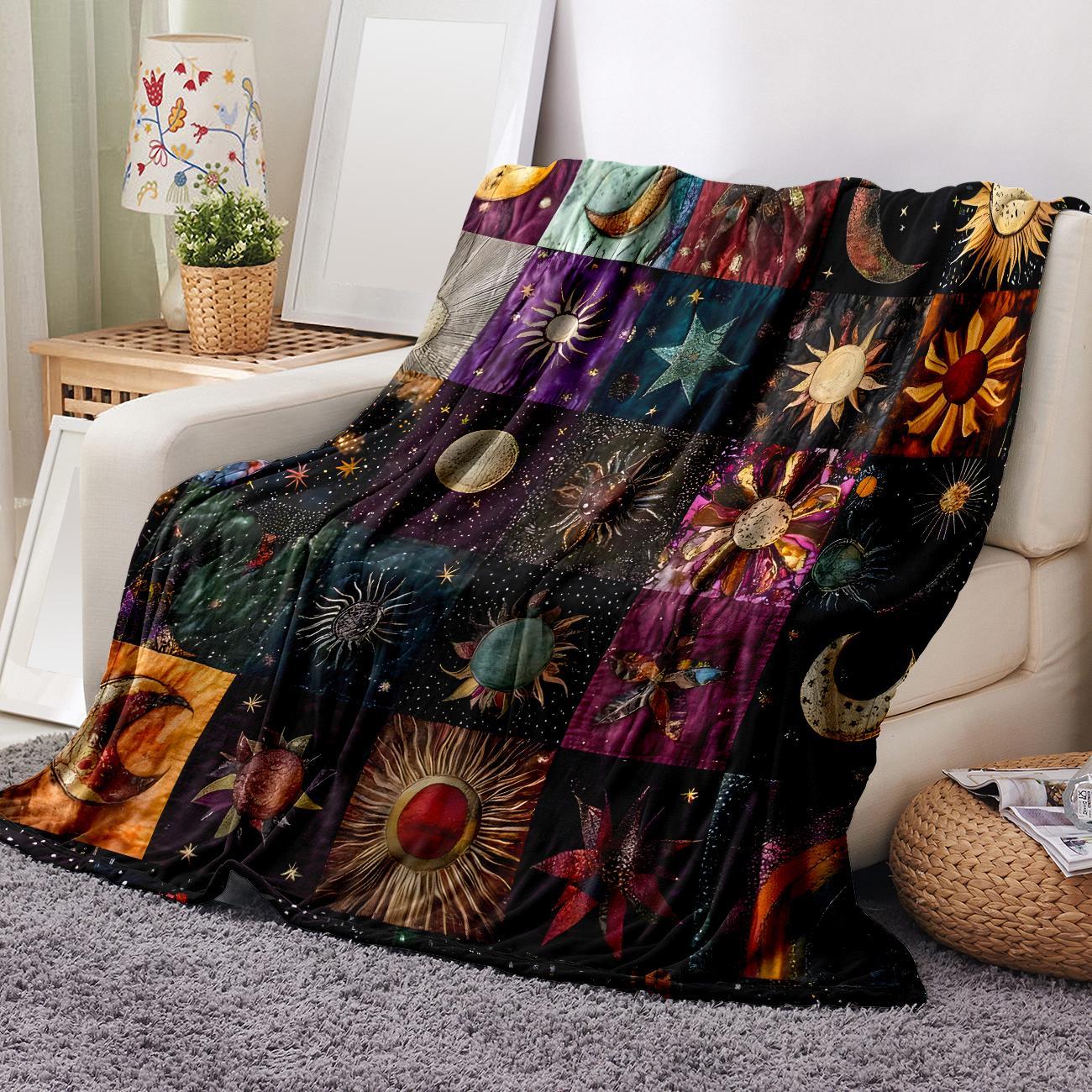 Star & Moon Pattern Blanket, 1 Count Soft Comfortable Throw Blanket, Stylish Blanket, Cool Bedroom Bedding Blankets, Warm Napping Blanket for Home Office Travel