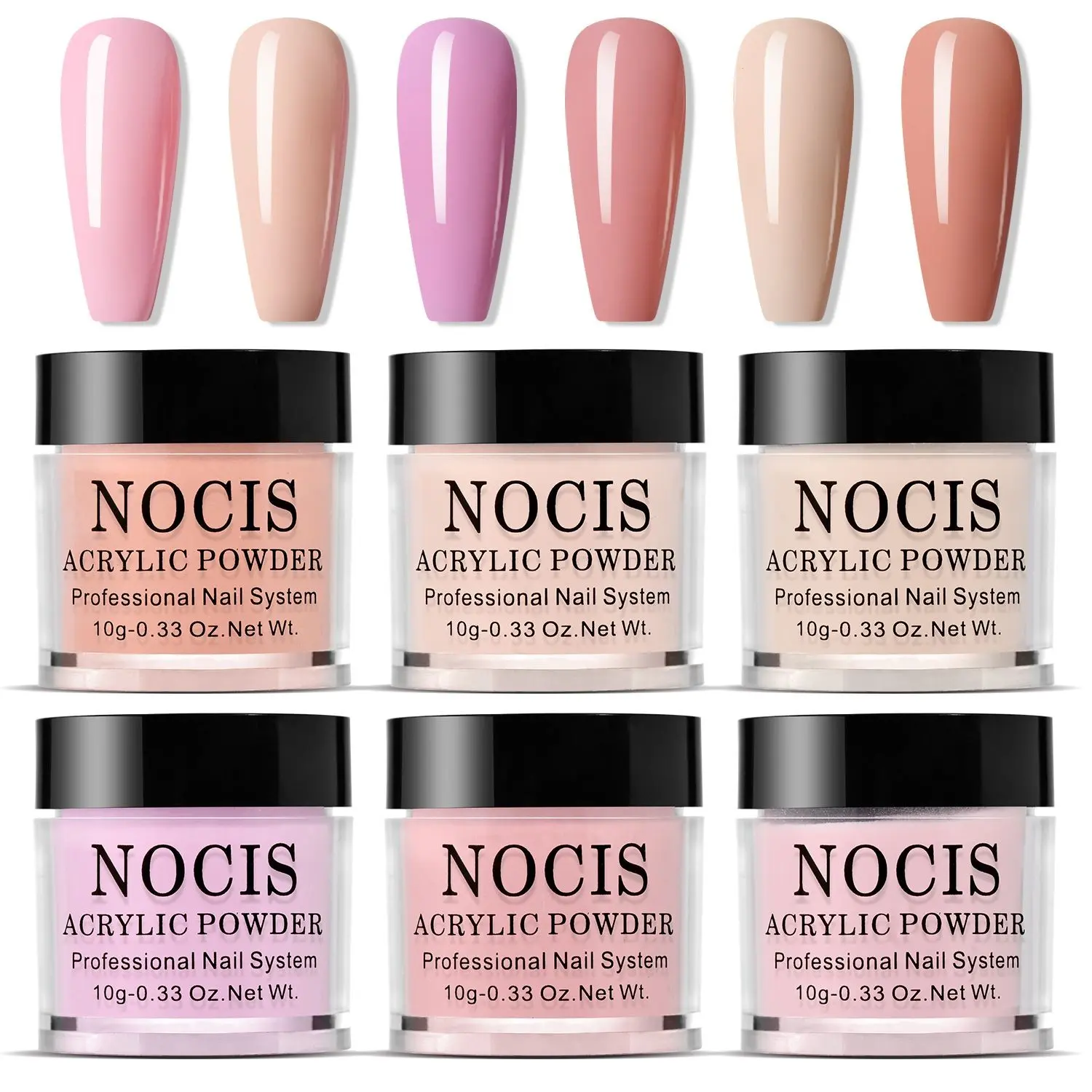 Nocis 6 Color Crystal Powder Set, Professional Nail Art Kit, 10g Each, Ideal for Extensions, Embellishments, DIY Manicure