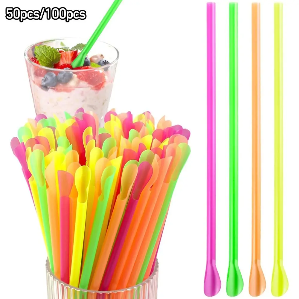 Disposable Spoon Straw, Colorful Ice Cream Scoop Straw, Bright Colors, Summer Drinkware, Kitchen Stirring Tools, Ice Cream Coffee Straws