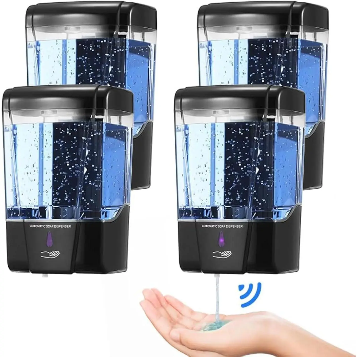4 Pack Automatic Soap Dispenser Touchless,600 ml / 20 oz Commercial Hand Soap Dispenser,Wall Mount Hand sanitizer Dispenser for Bathroom Offices  Kitchen Hotel(Black)
