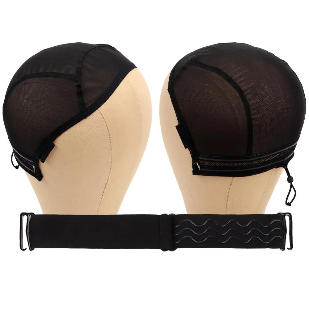U Part Wig Cap with Drawstring & Anti-Slip Elastic Band Set | Breathable mesh. Non-slip strip + adjustable  band for secure wig fit(13×4 inches).
