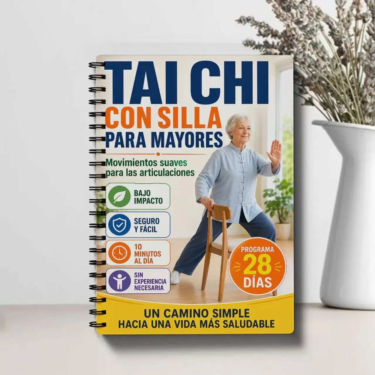 Chair Tai Chi Practice Manual for Seniors, 28-Day Training Plan, Daily 10-Minute Gentle Joint Exercises, Beginner Home Tai Chi Fitness Guide, Spanish Spiral Notebook