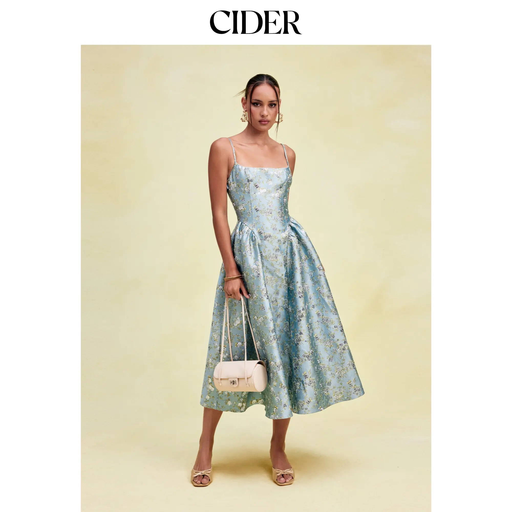 Cider Floral Jacquard  Lace-up Corset Cami A-Line Maxi Dress