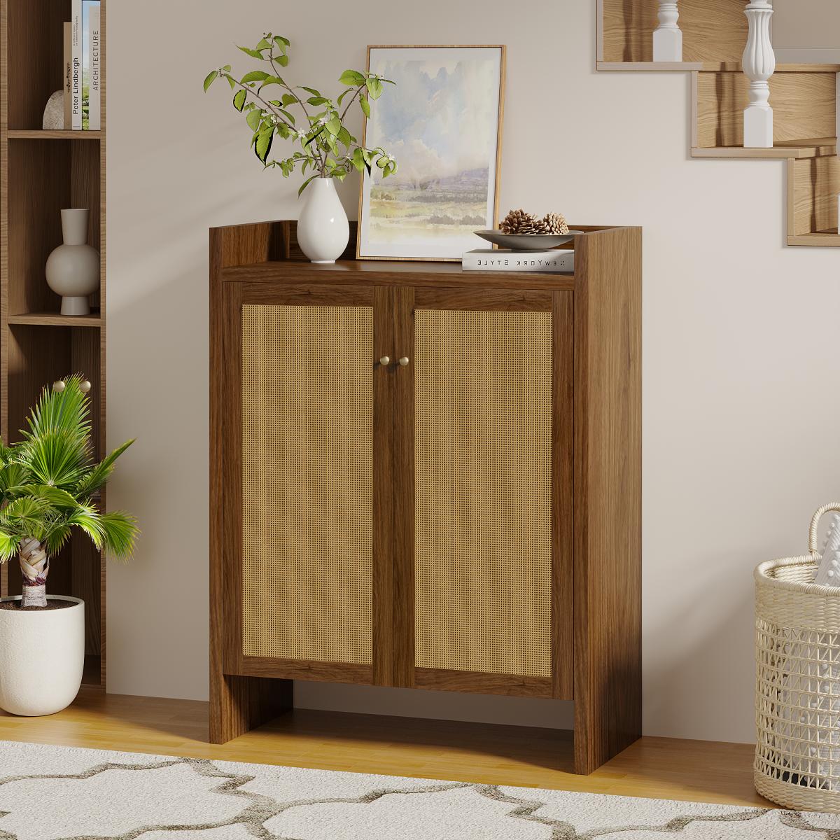 42.5" Tall Rattan Shoe Cabinet with Doors, 6-Tier Shoe Storage Cabinet with Adjustable Shelves, Wooden Freestanding Shoe Organizer Shoe Cabinet for Entryway,Hallway,Living Room (Walnut) 42.5" Tall Rattan Shoe Cabinet with Doors, 6-Tier Shoe Storage Cabinet with Adjustable Shelves, Wooden Freestanding Shoe Organizer Shoe Cabinet for Entryway,Hallway,Living Room (Walnut)