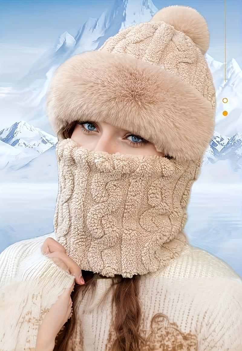 Women's winter hat and scarf 2025 new style plus velvet thickened cycling windproof and cold-proof electric car warm pullover hat