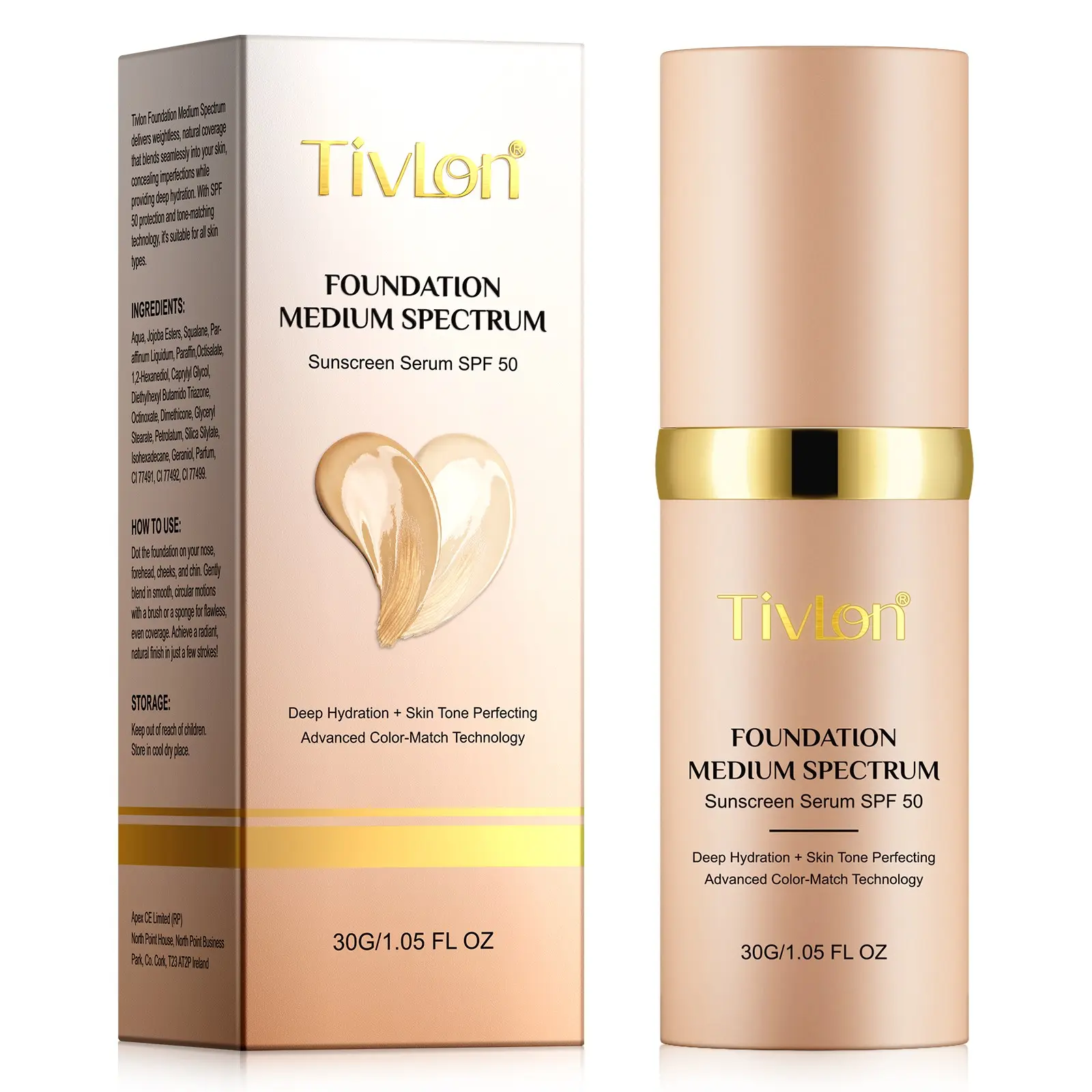 Tivlon 30ml Color-Changing Foundation: Temperature-Sensitive, Lightweight, Brightens and Evens Skin Tone—Ideal for Those with Fair Skin