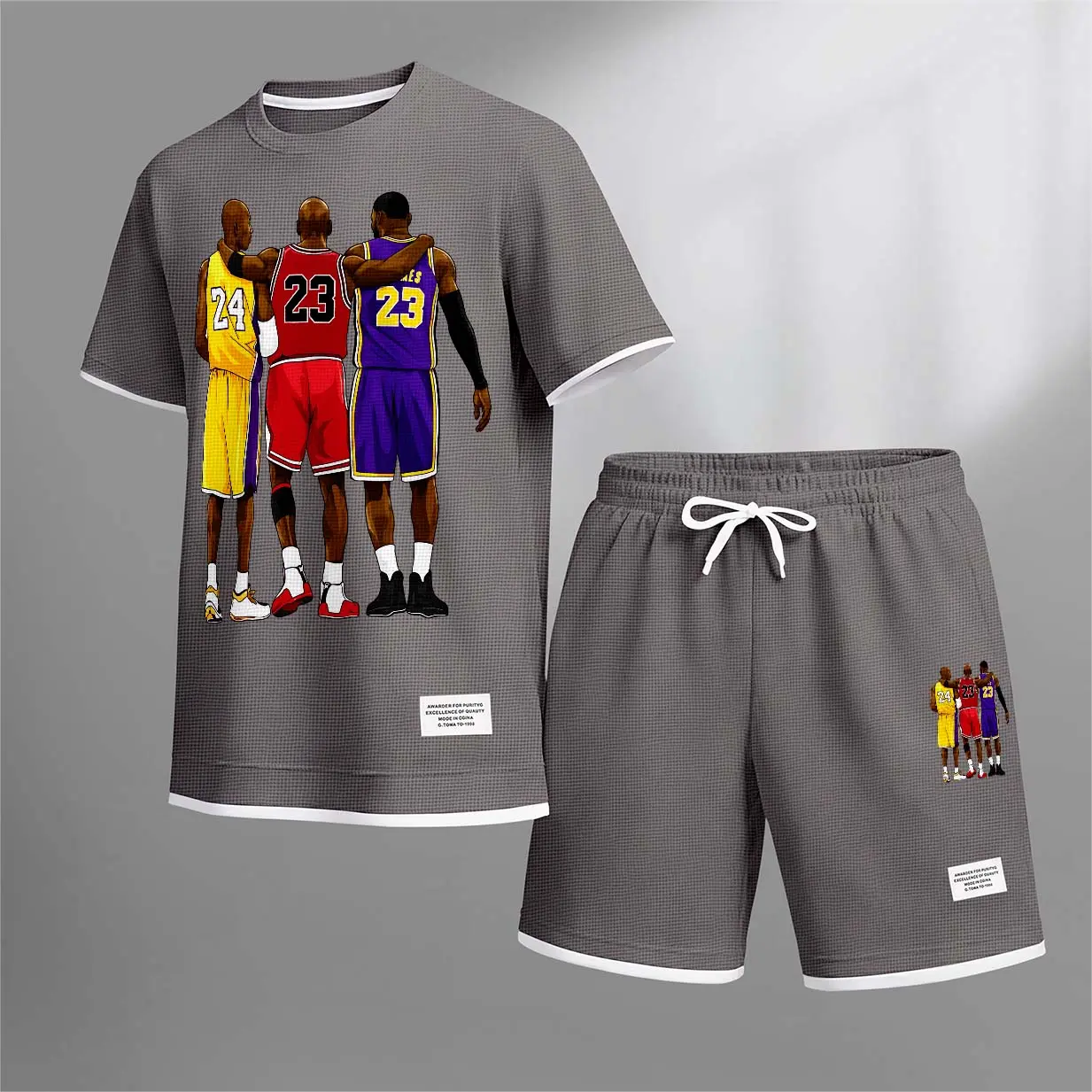 Men’s Basketball Graphic 2-Piece Set, Short Sleeve T-Shirt and Drawstring Shorts, Casual Loose Fit Summer Outfit, Lightweight Breathable Streetwear for Travel, Vacation, Daily Wear and Outdoor Activities