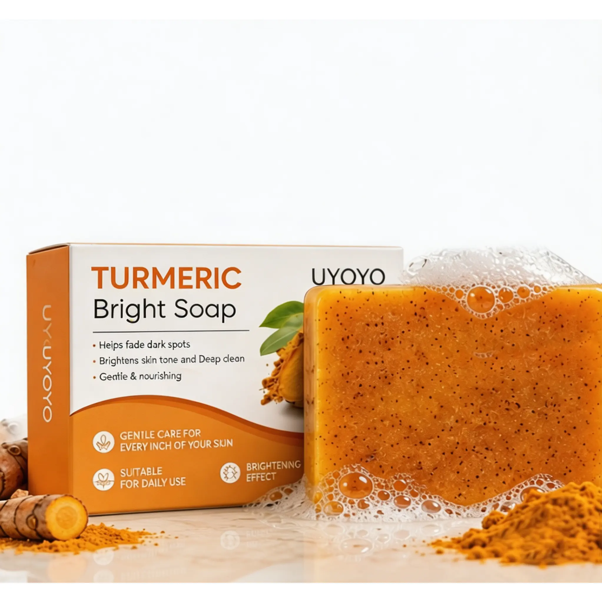 Brightening  Fade Dark Spots & Acne Scars – Glowing Clear Skin, 1 Bar gentle face soap kojic turmeric cleanser set lemon woman summervibes