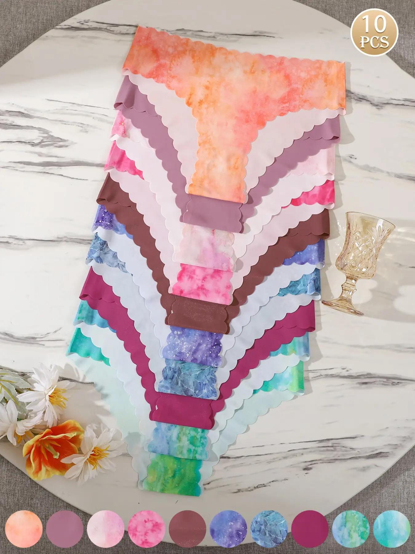 10 Pcs Seamless Triangle Panties, Watercolor Print Matte Low Waist Invisible Underwear, Starry Sky Wave Edge, Girls' Bottoms