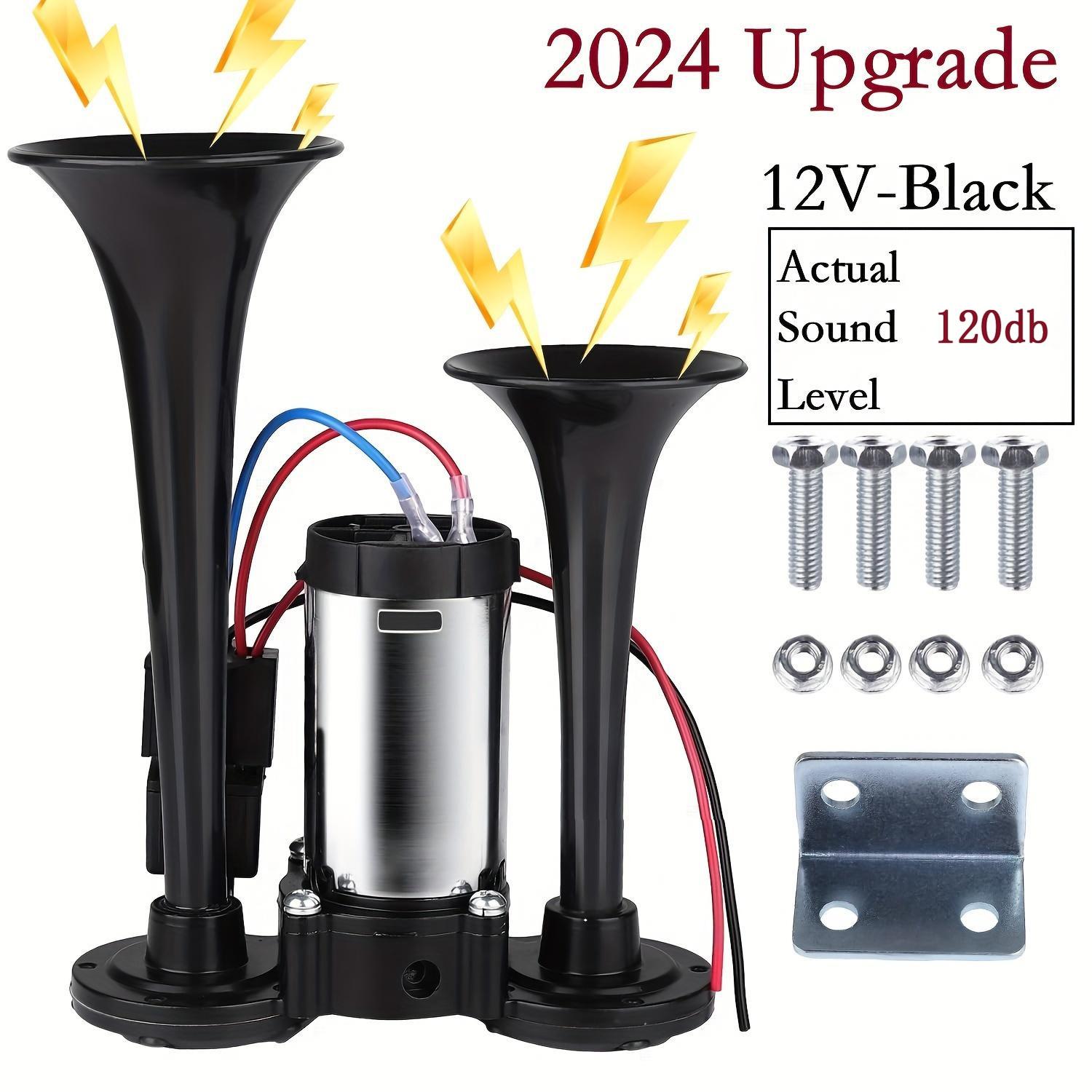 2025 Upgraded 12V 130DB Air Horn Dual Horn, Horn Kit with Air Compressor,Dual Electric Air Horns Kit with Compressor for Vehicles Trucks Pickup Trains Lorrys SUVs Cars Boats (12V SilverBlack) Alarm for Home Security,