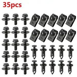Carbon Steel Anti-Rust Metal Fasteners & Clips Kit for Jeep - 35pcs Total: 10pcs Extruded U-Nuts, 10pcs Nylon Push Clips, 15pcs Body Bolts with Built-In Fender Washer - Quick Install, Easy to Use and Replace for Engine Cover, Undertray Splash Shield Guard
