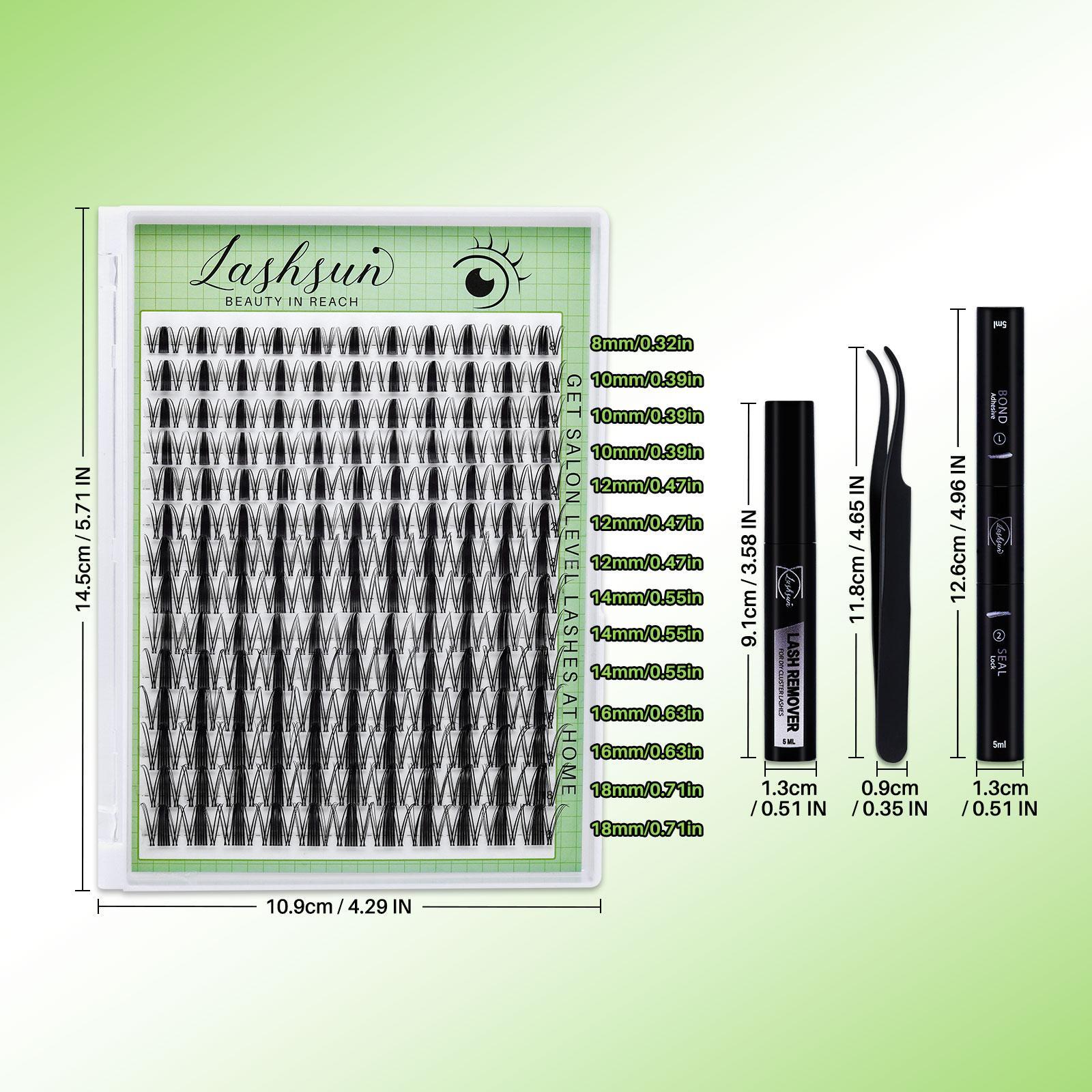 Mixed Length Lash Clusters Kit, 8-18mm Eyelash Clusters, D Curl Wide-Span DIY Eyelash Extensions Kit, Individual Fake Eyelashes Clusters Kit, Lashes Bond Seal