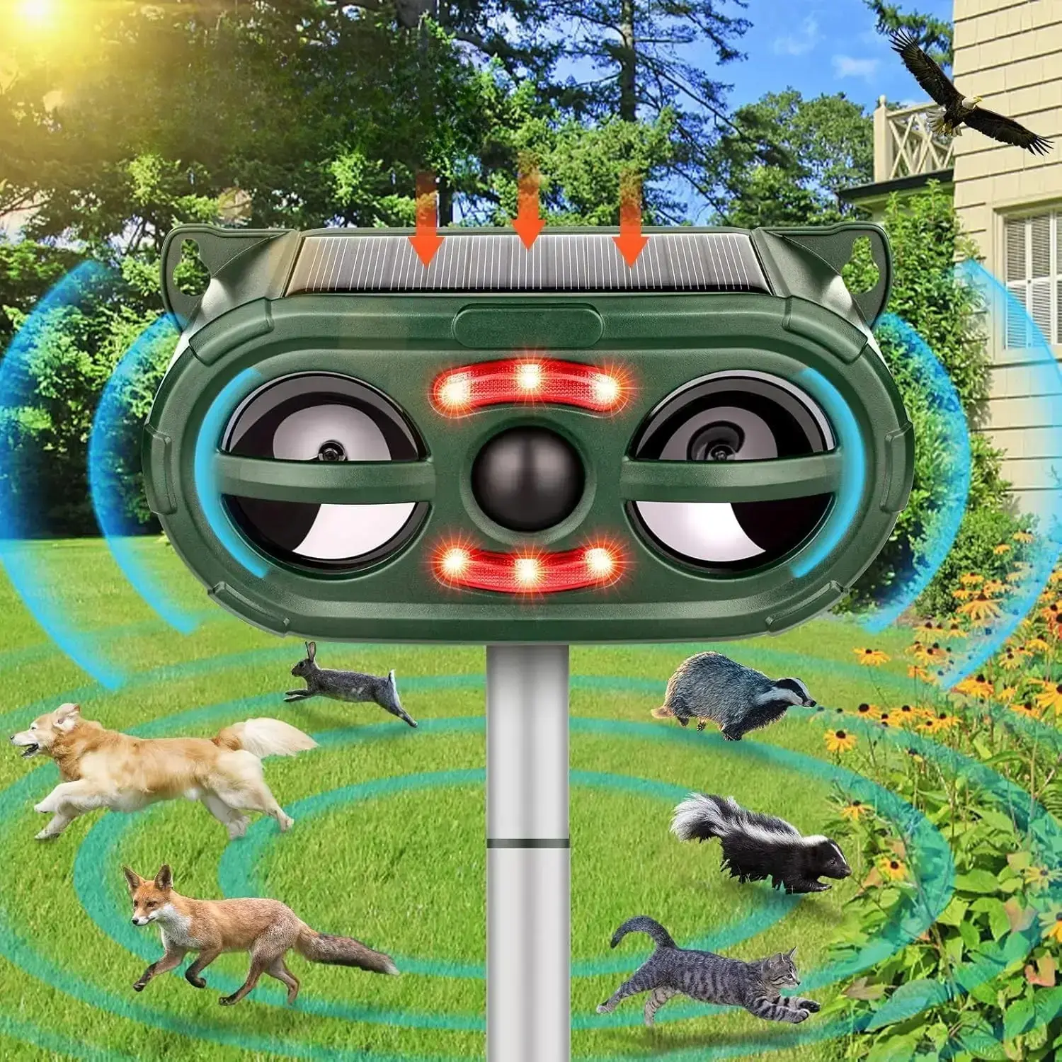 Solar Animal Repeller, Deer Repellent, Waterproof Ultrasonic Pest Control, Ideal for Outdoor Farms and Orchards, Effective Wildlife Deterrent #GLOBAL PICKS,Fengshui Ornaments