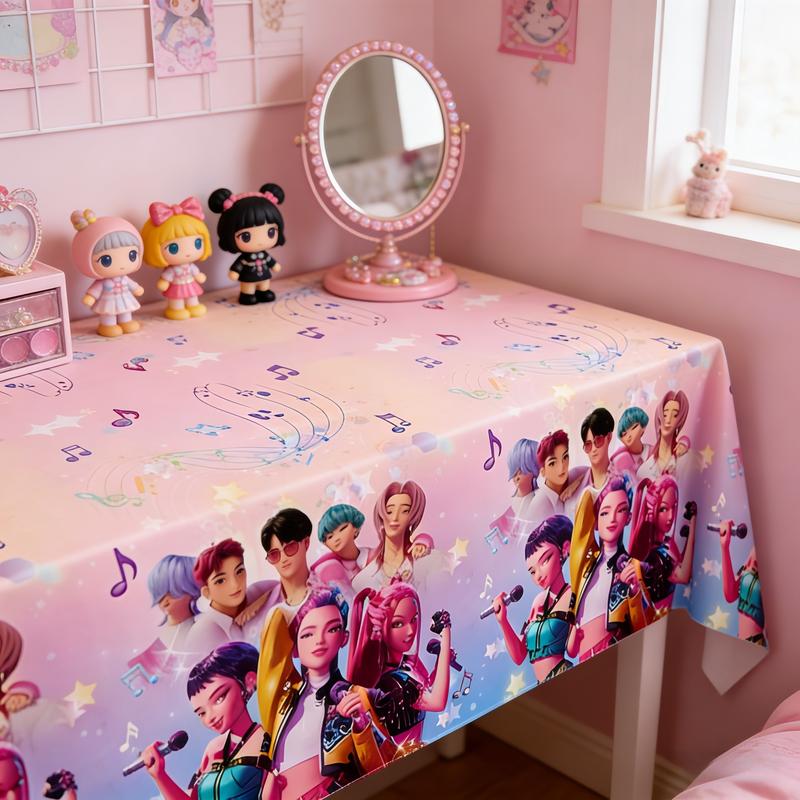 K-Pop Hunter Girl Party Tablecloth, Disposable Waterproof Stain-Resistant Table Cover, Perfect Gift for Friends and Couples