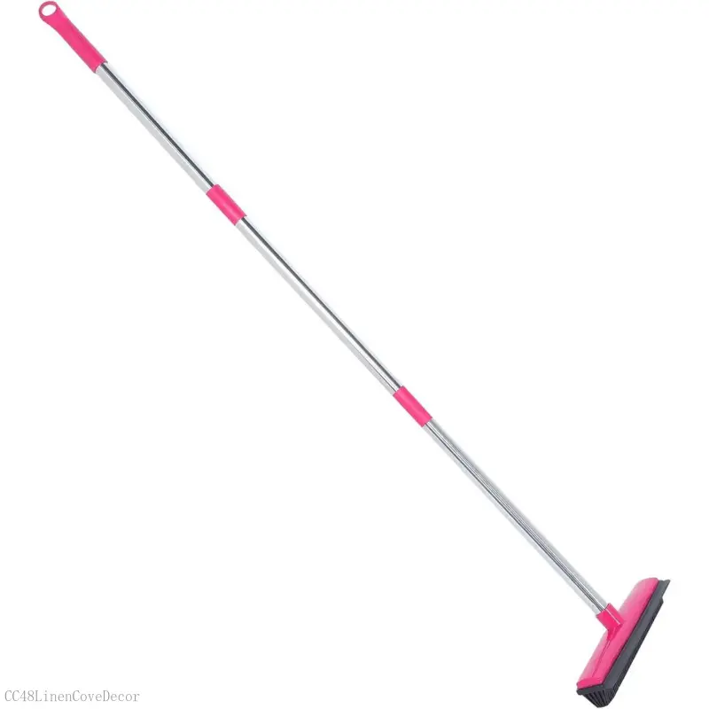 Rubber-PP Carpet Hair Removal Broom, 48" Telescoping Adjustable Handle Carpet Rake for Pet Hair & Dust Removal, Daily Clean Tool for Household Users (Pink, Single Unit) CC48LinenCoveDecor