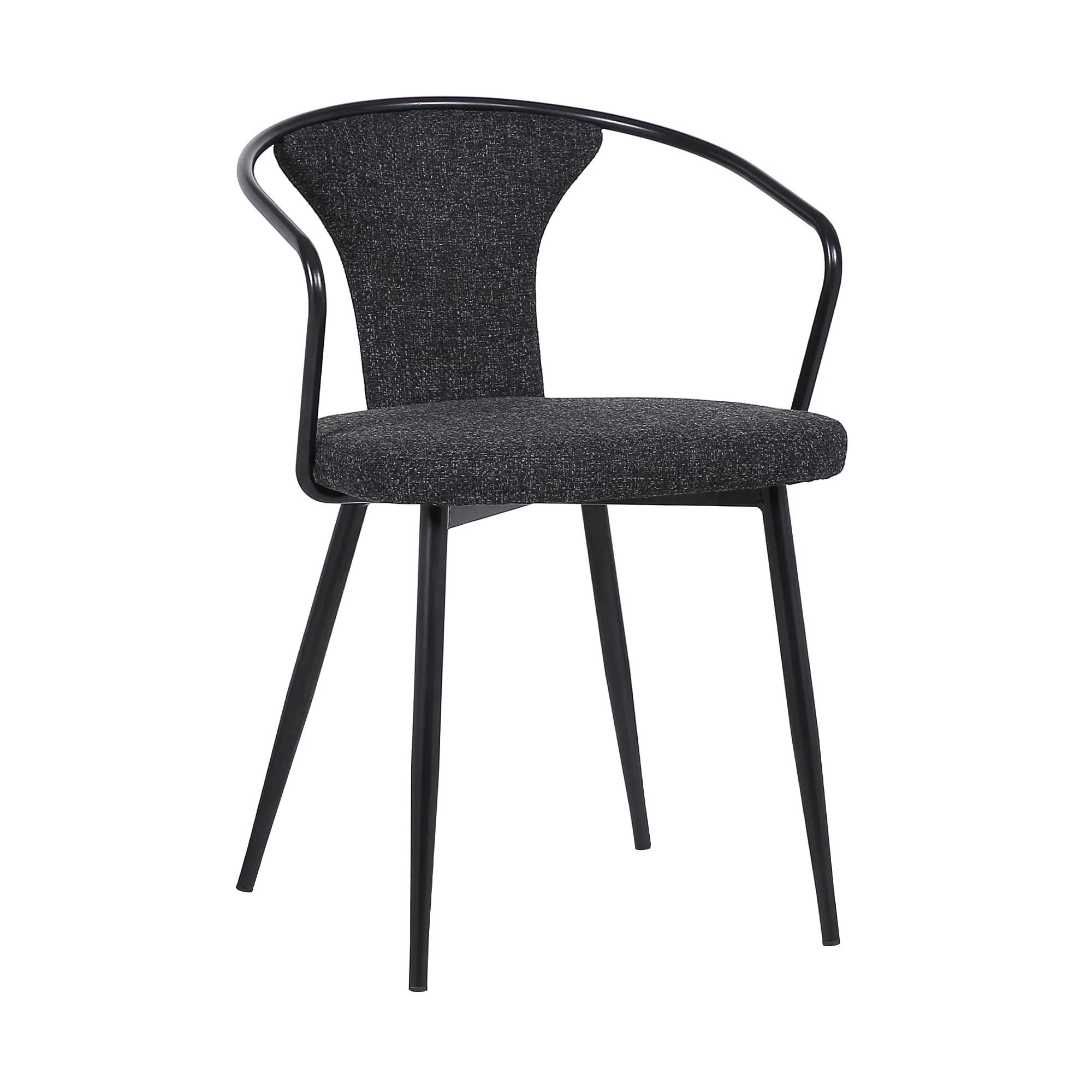 Nokaa Francis Contemporary Dining Chair – Black Powder Coated Metal Frame with Black Fabric Upholstery, Modern Accent Seating for Dining Room, Kitchen, Living Room, Cafe, Restaurant, Single Chair, 1 Pack