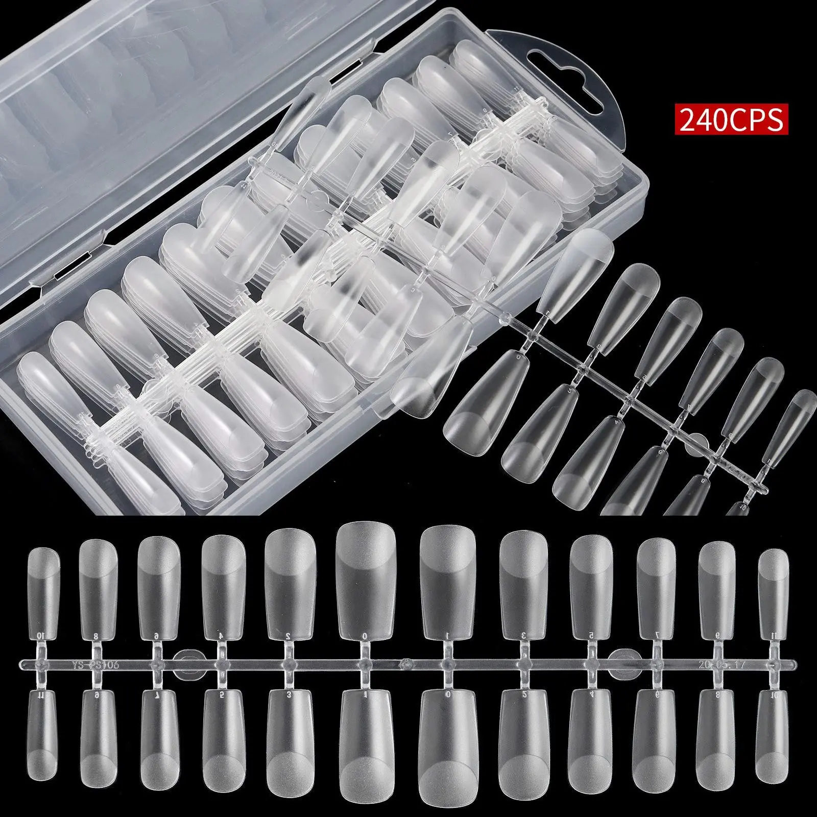 240pcs Almond False Nail Tips Clear Matt Soft Fake Nails Extension Nail Art Nail Tips Transparent Nail Tips Nail Shape Manicure Seamless False Nails Boxed 12 Sizes for Home DIY Nail Salon Manicure