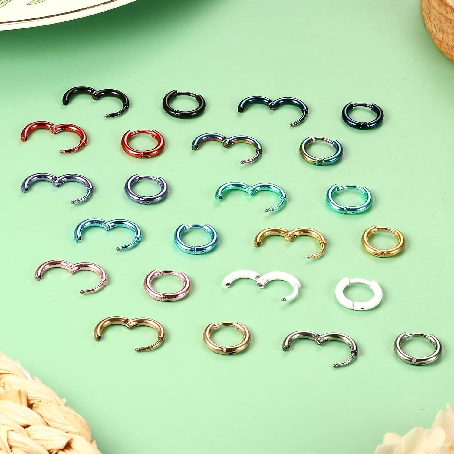 12Pairs 316L Surgical Stainless Steel Small Hoop Earrings for Men Women Hypoallergenic Huggie Hoops Cartilage Helix Tragus Lobes Hinged Sleeper Hoop Earrings Set 18G 6mm/8mm/10mm/12mm/14mm