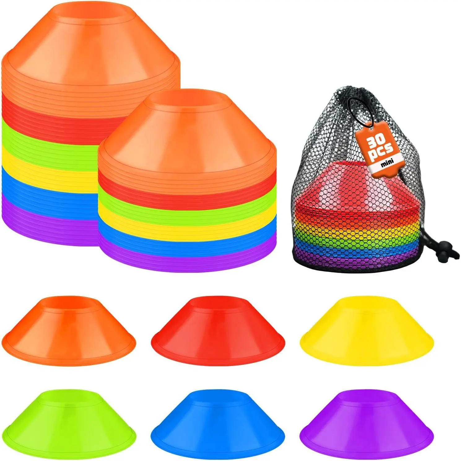 30 Pack Mini Soccer Cones-Mini Disc Cones for Agility ,Soccer,Football, Drills,Field Markers,Cones  Equipment,Portable Stackable Mini Cones with Carry Bag