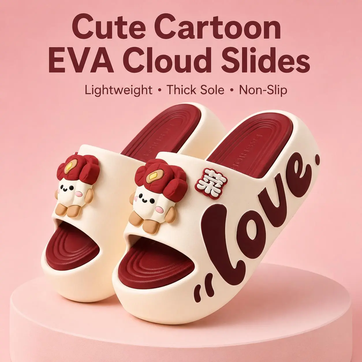 Women’s Animal Print Cloud Slides, EVA Thick Sole Slip-Resistant Slippers for Beach, Pool, Shower, Dorm, Indoor & Outdoor Wear