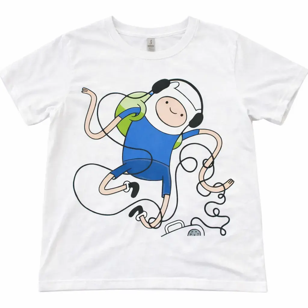 Y2k Adventure Time Finn Listening Music Tee – Cute Cartoon Graphic T-Shirt, Minimal Style Unisex, Funny Meme Gift - Vintage Graphic Tee – Menswear & Womenswear – Streetwear Tops – Casual Cotton Crewneck Shortsleeve T-shirt Summer Summer