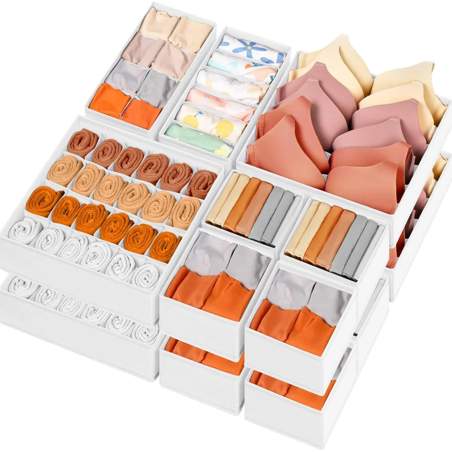 Drawer Organizer Clothes, 16 Pack Dresser Organizer Bins for  Clothes, Underwear Sock, Fabric Closet Organization and Storage Dividers for  Bedroom (96 Compartments, White)