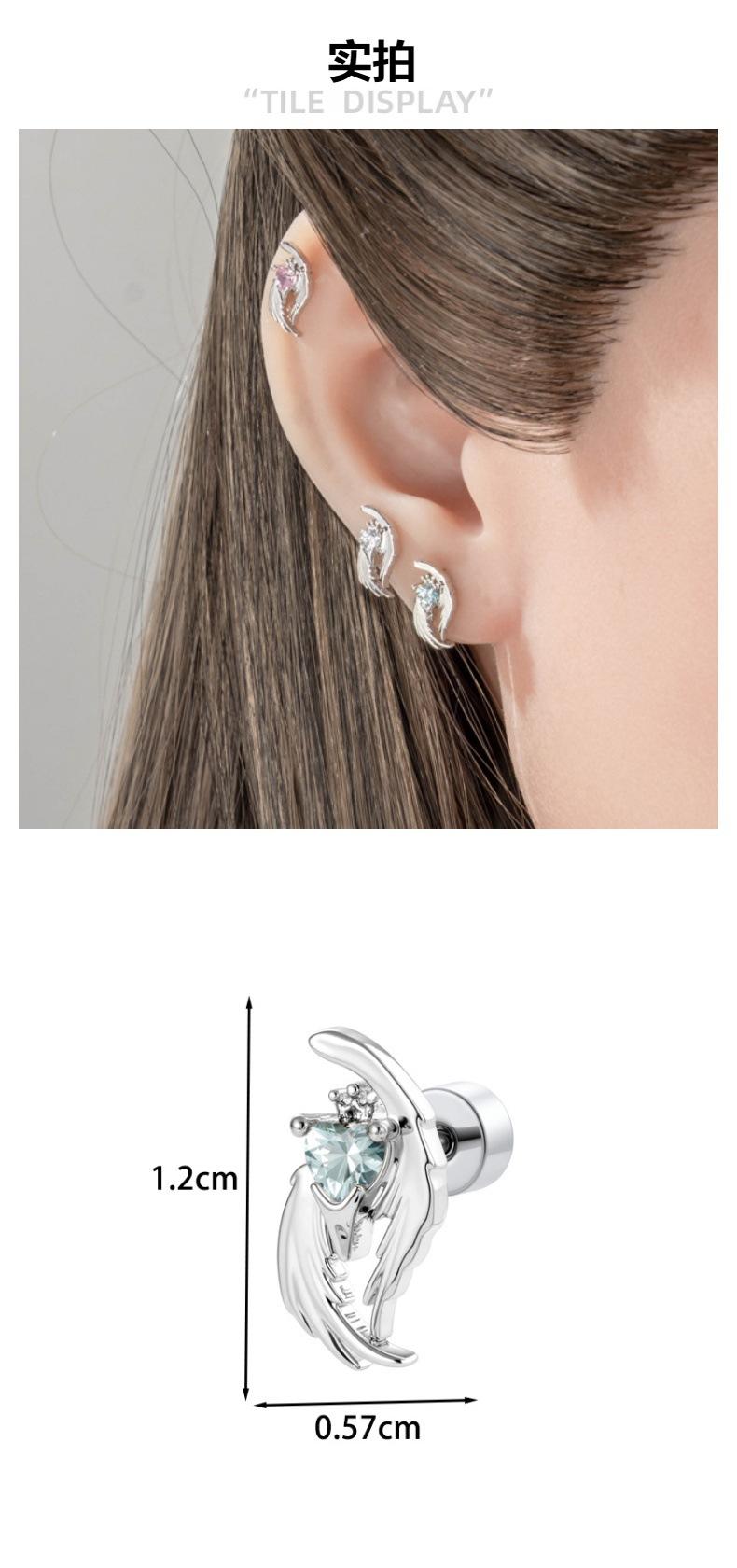 3 Pairs 16G 316L Stainless Steel Angel Wing Heart CZ Screw Back Cartilage Stud Set, Hypoallergenic Internally Threaded Nose Studs for Women