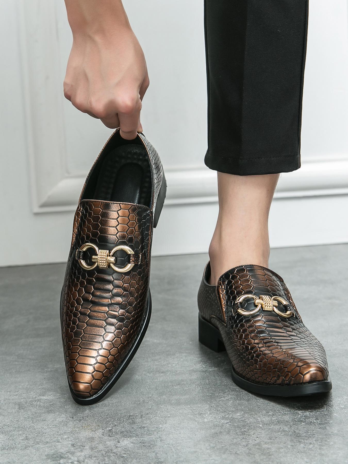 Men's Fashionable Snake Skin Embossed PU Leather Pointed Dress Shoes, Casual Comfortable Loafers for Daily Wear, Business Style Shoes for Party, Daily Clothing Decor