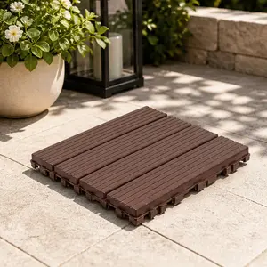 ARCH 12x12 Inch Brown Polypropylene Interlocking Deck Tiles, 44-Pack Waterproof All-Weather Patio Flooring, Snap-Together Outdoor Garden Balcony Poolside Terrace Pavers, DIY Easy Install Plastic Courtyard Tiles for Backyard Walkway