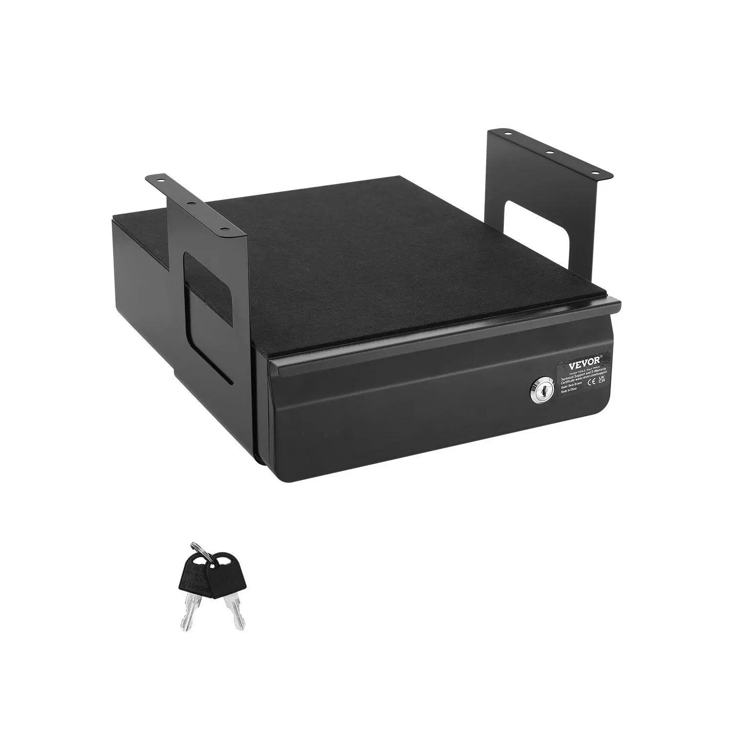 VEVOR 13" Wide Under Desk Drawer Slide Out, Under Desk Mounted Pull-out Drawer Attachment, Hidden Desktop Storage Organizer, Lockable Under Table Pencil Drawer for Sit Stand Workstation, 14x13x7 in