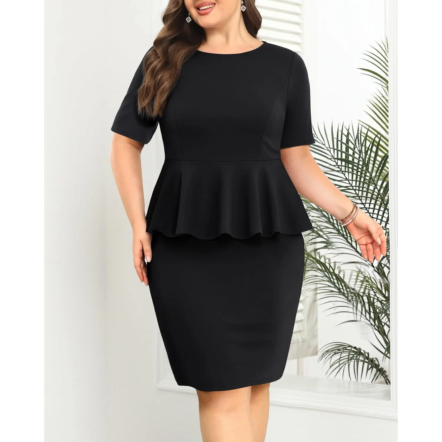 black pencil dress plus size Curvy Black Dress Notchy Pencil Front Slit Shapewear Dress Black TA3